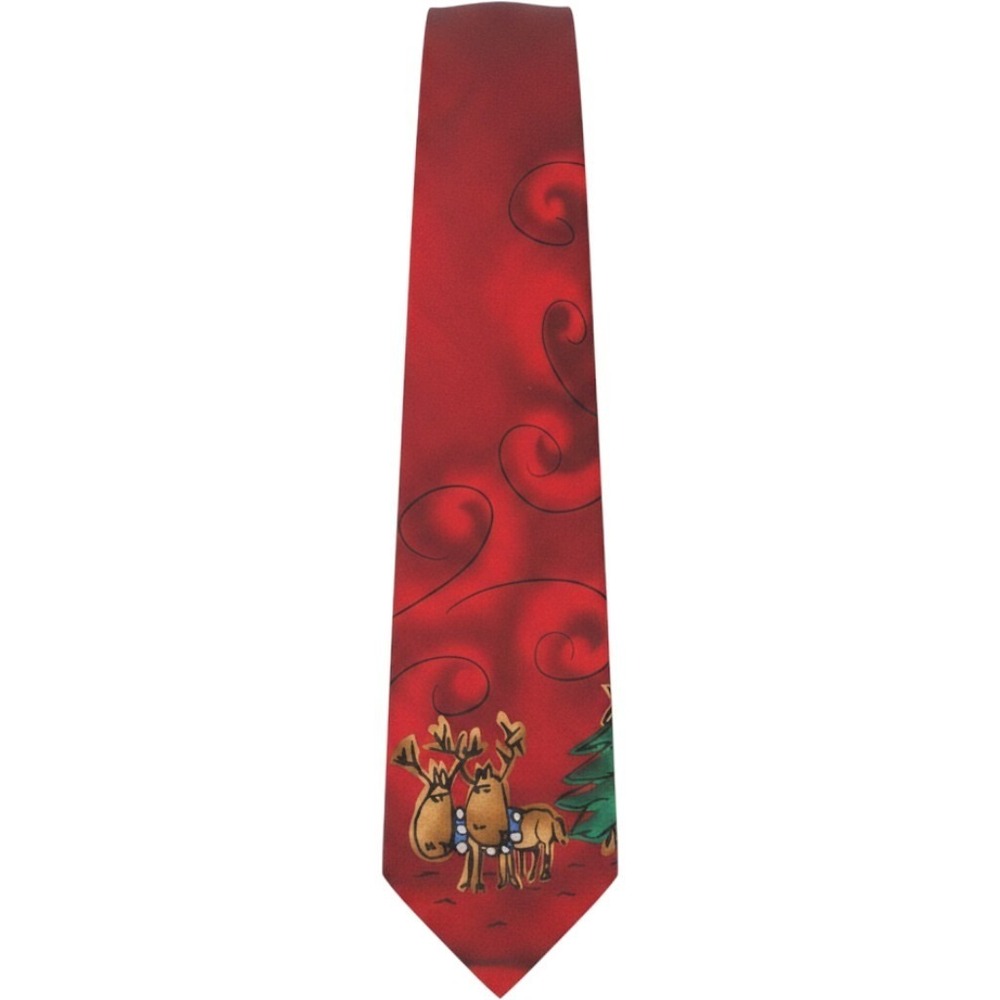 J. Garcia Mens Red Silk Christmas Reindeer Tie Jerry Garcia Estate 2007 Holiday
